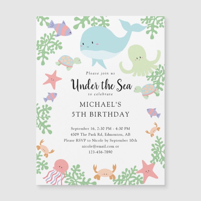 Carte Magnétique Sous la mer Anniversaire Cute Pastel Ocean Whale I (Devant)