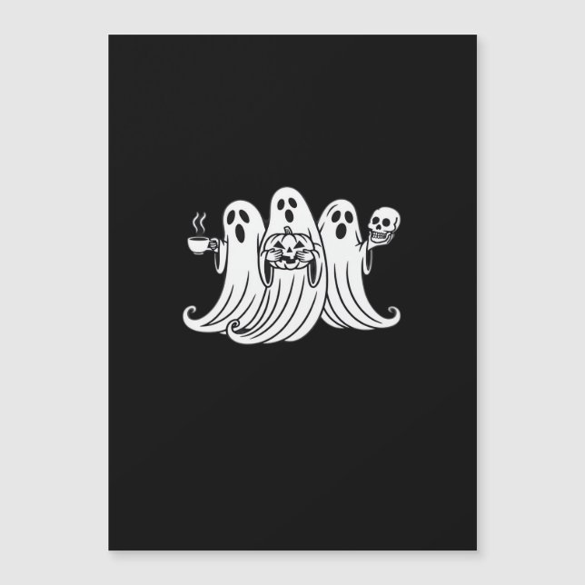Carte Magnétique Spooky Coffee Sipping Pumpkin Holding (Devant)