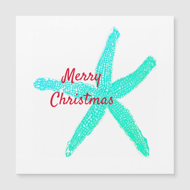 Carte Magnétique Starfish Motif Vert Bleu Rouge Joyeux Noël (Devant)