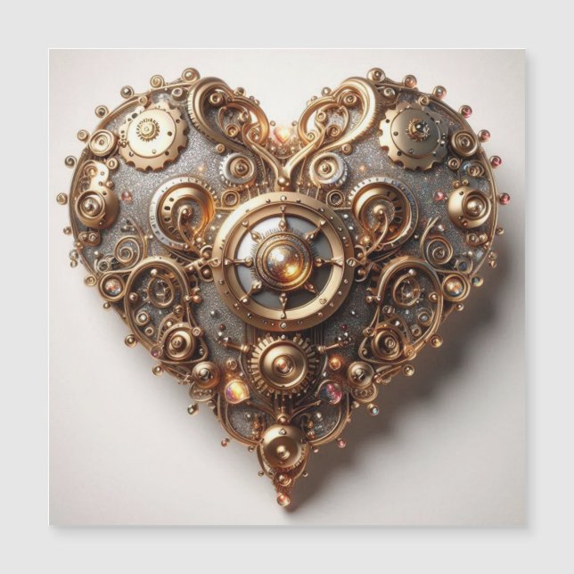 Carte Magnétique Steampunk Élégant Clockwork Gear Coeur (Devant)