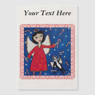 Carte Magnétique Sucre de canne Ange Chat Noël Folk Art