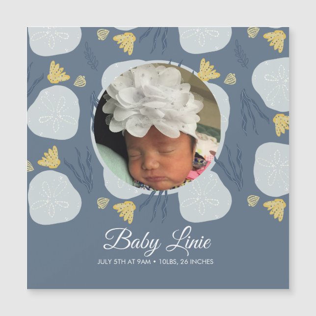 Carte Magnétique Summer Baby Beach Thème Frontière Bleu Photo Naiss (Devant)