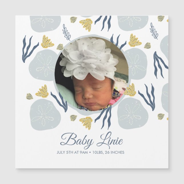 Carte Magnétique Summer Baby Beach Thème Frontière Photo Naissance (Devant)