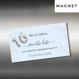 Carte Magnétique Sweet 16 bébé bleu argent enregistrer la date aima