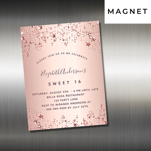 Carte Magnétique Sweet 16 étoiles d'or rose rougissant aimant invit (Créateur téléchargé)