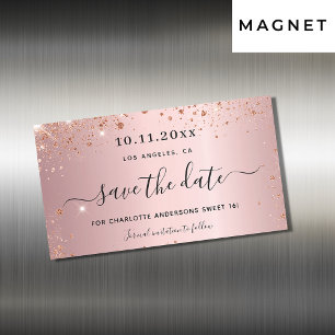 Carte Magnétique Sweet 16 parties scintillant rose pâle enregistrer