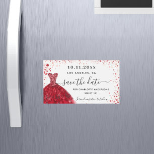 Carte Magnétique Sweet 16 robe rouge blanche enregistrer l'aimant d