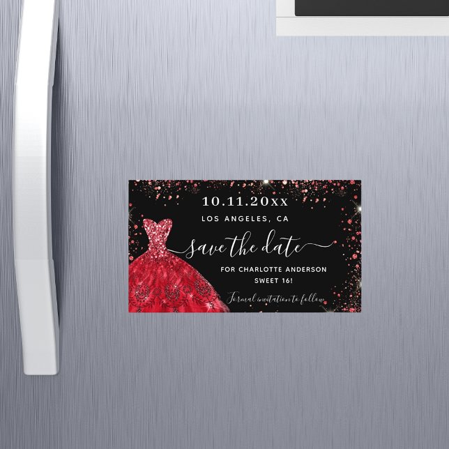 Carte Magnétique Sweet 16 robe rouge noire enregistrer l'aimant de  (Créateur téléchargé)