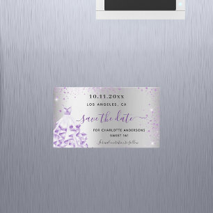 Carte Magnétique Sweet 16 robe violet argent enregistrer l'aimant d