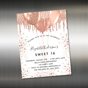 Carte Magnétique Sweet 16 rose or blanc parties scintillant aimant 