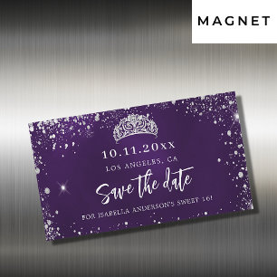 Carte Magnétique Sweet 16 tiara en argent violet enregistrer l'aima