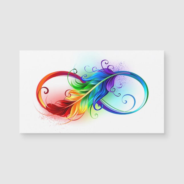 Carte Magnétique Symbole d'infini avec plume arc-en-ciel (Devant)