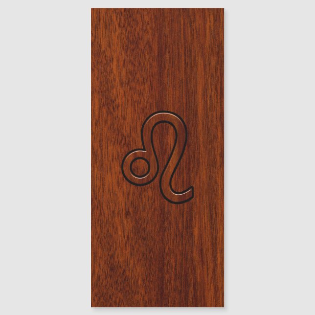 Carte Magnétique Symbole Leo Zodiac en bois mahogany riche (Devant)
