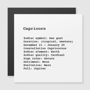 Carte Magnétique SYMBOLE Zodiaque Capricorne Astrologie noir blanc 