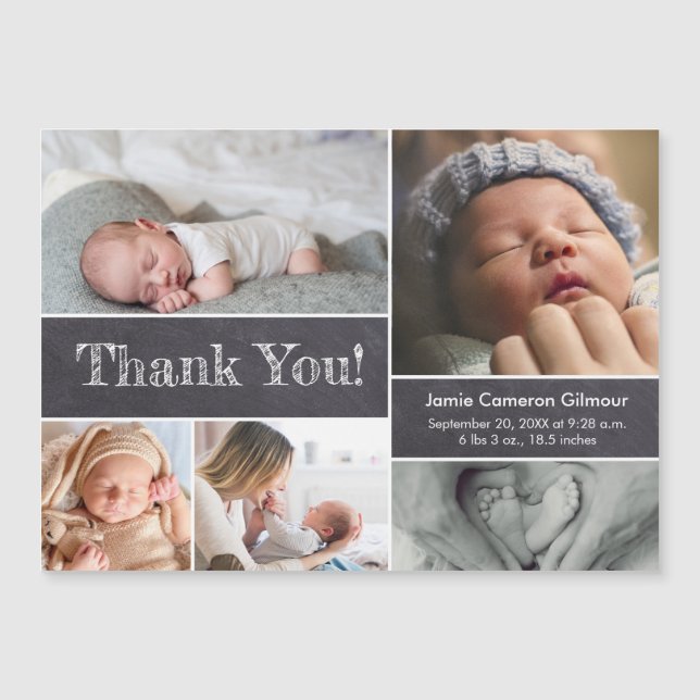 Carte Magnétique Tableau de bord Photos modernes Baby shower Merci (Devant)