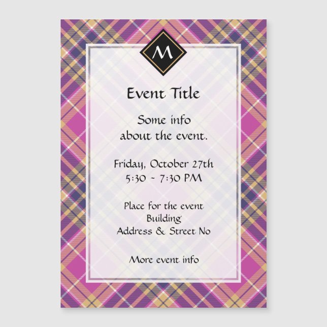 Carte Magnétique Tartan rose, or et bleu (Devant)
