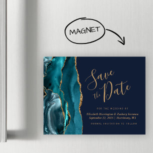 Carte Magnétique Teal Or Agate Bleu Marine Magnetique Enregistrez l