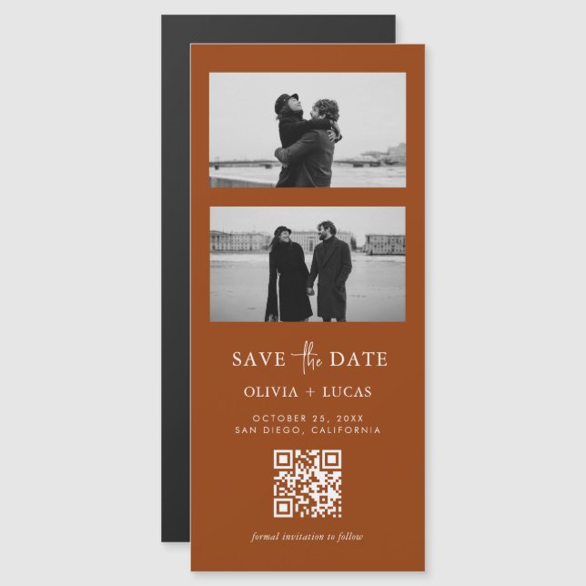 Carte Magnétique Terracotta QR Code Bande Photo Mariage magnétique (Devant / Derrière)