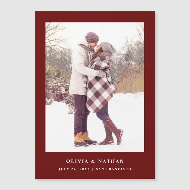 Carte Magnétique Texte et photo en rouge foncé | Enregistrement mag (Devant)