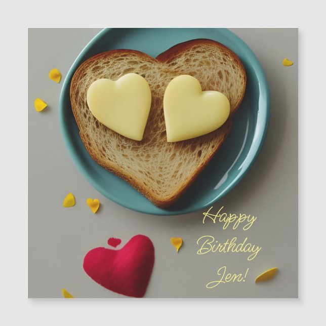 Carte Magnétique Toast Beurré en forme de coeur (Devant)