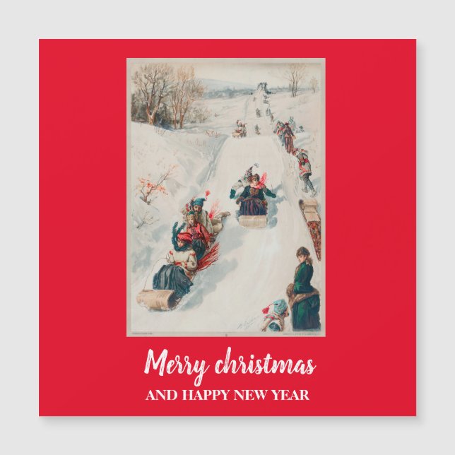 Carte Magnétique Tobogganing" chromolithographie- Fêtes de Noël (Devant)