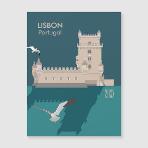 Carte Magnétique Tour de Belem de Lisbonne dans le style poster vin