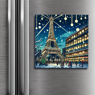 Carte Magnétique Tour Eiffel à Paris, France à l'heure de Noël