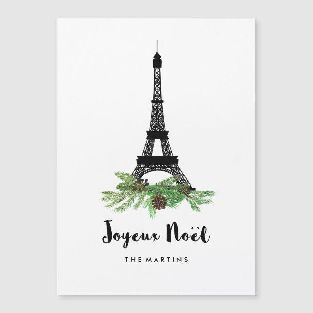 Carte Magnétique Tour Eiffel et pin Joyeux moderne Noel (Devant)