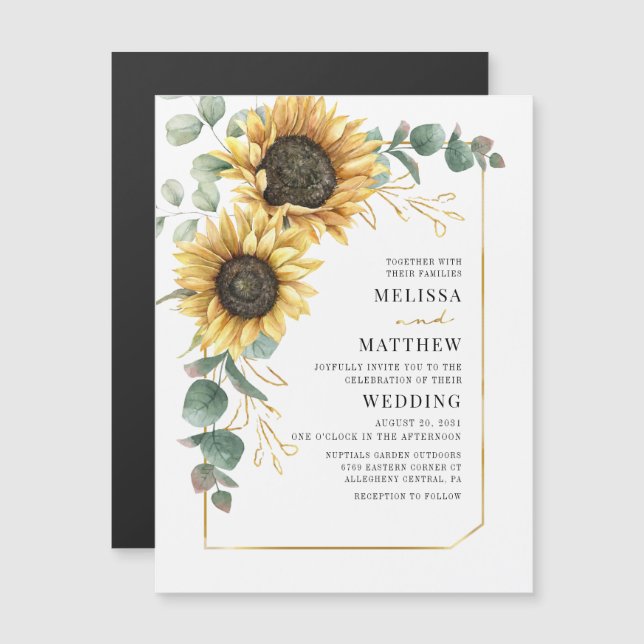 Carte Magnétique Tournesol Eucalyptus Mariage géométrique (Devant / Derrière)