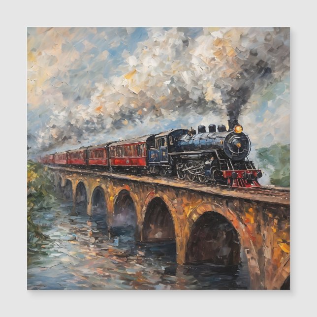 Carte Magnétique Train à vapeur sur un pont - Peinture à l'huile (Devant)