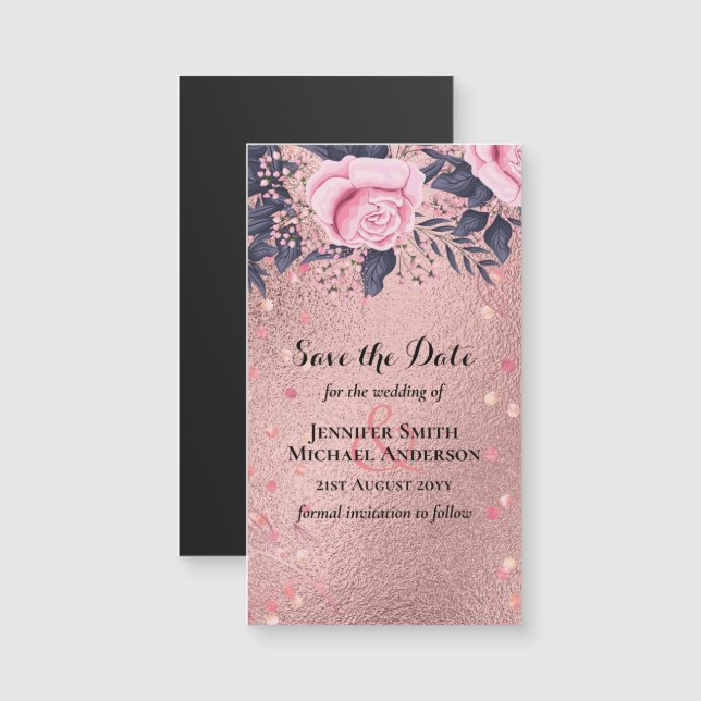 Carte Magnétique Trending ROSEGOLD Mariage Rose Marine Métallique (Devant / Derrière)