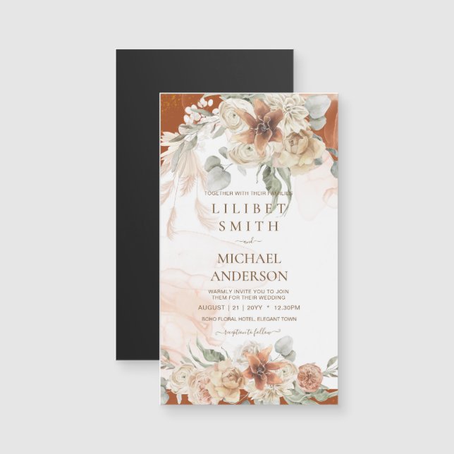 Carte Magnétique Trending Terracotta Pampas Grass Mariage (Devant / Derrière)