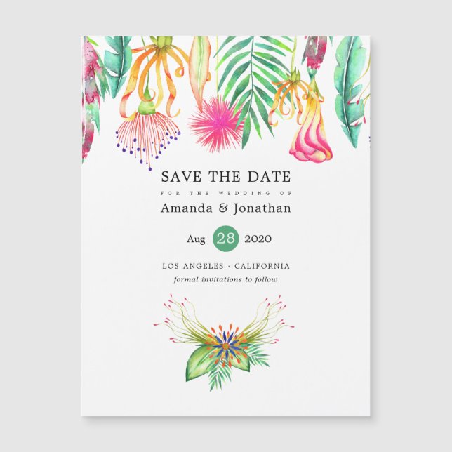 Carte Magnétique Tropical Floral Summer Beach Wedding Enregistrer l (Devant)