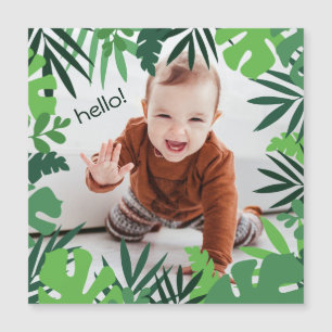 Carte Magnétique Tropical palm feuille jungle bonjour texte