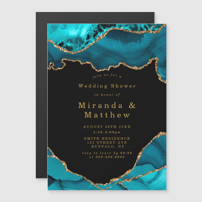 Carte Magnétique Turquoise et or Agate Pierre Wedding shower magnét (Devant / Derrière)