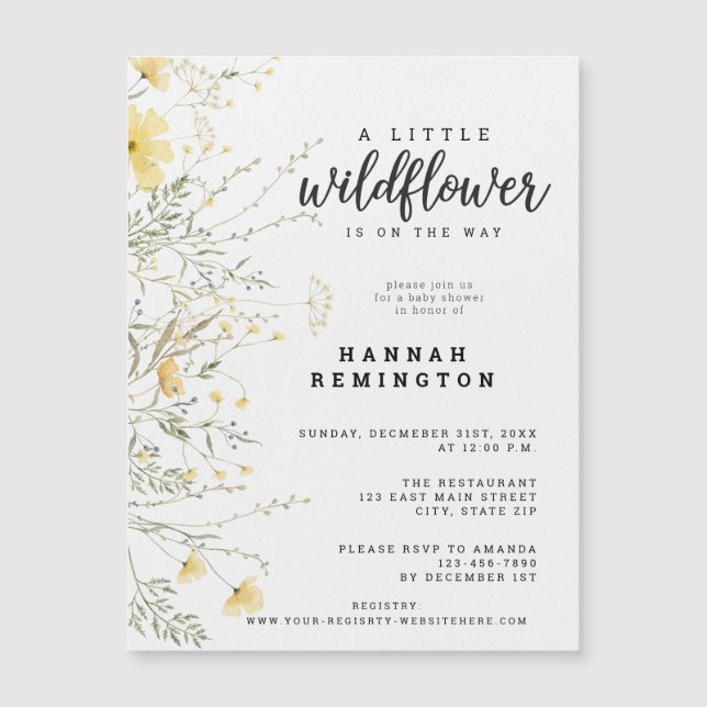 Carte Magnétique Un Baby shower D'Aquarelle Jaune Un Peu Fleur sauv (Devant)