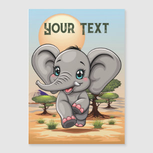 Carte Magnétique Un bébé éléphant qui sonne heureux dans la savane 