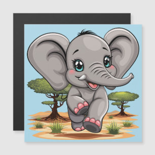 Carte Magnétique Un bébé éléphant qui sonne heureux dans la savane 