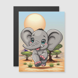 Carte Magnétique Un bébé éléphant qui sonne heureux dans la savane 