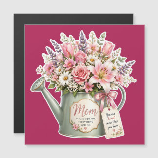 Carte Magnétique Un bouquet de fleurs dans un arrosoir pour maman