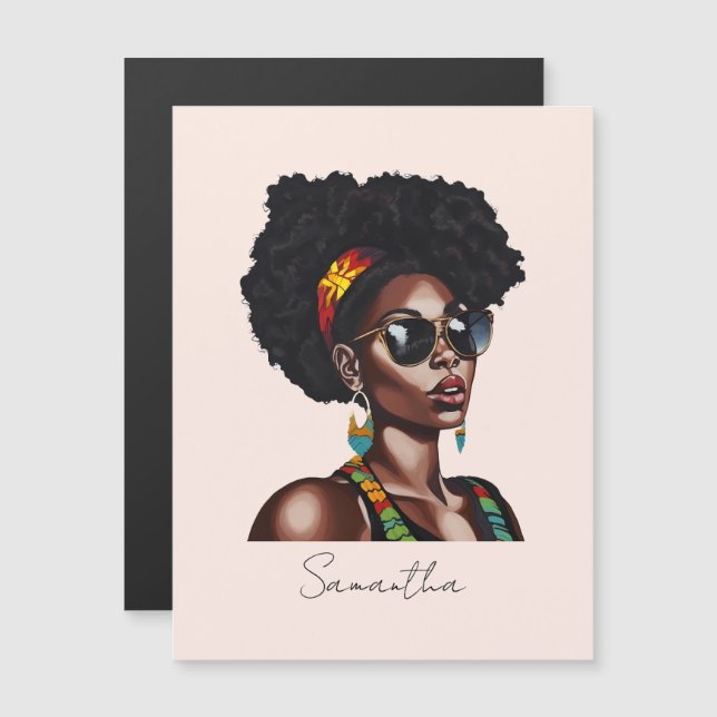Carte Magnétique Une Africaine Américaine avec lunettes de soleil c (Devant / Derrière)