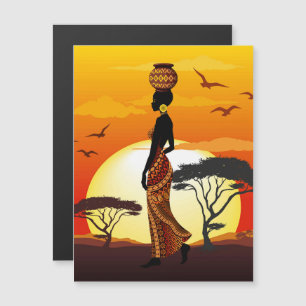 Carte Magnétique Une belle femme africaine Silhouette sur les solei