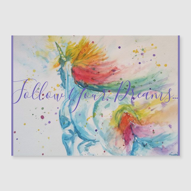 Carte Magnétique Unicorn aquarelle peinture Rainbow Girls Cadeaux (Devant)