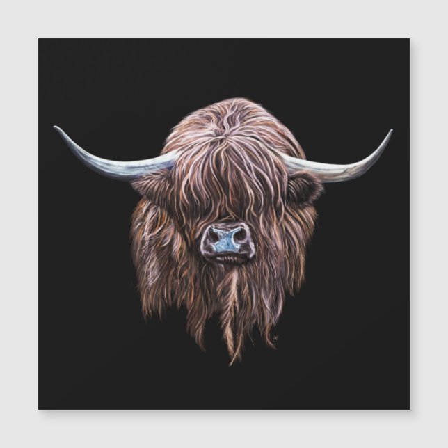 Carte Magnétique Vache écossaise des Highlands en couleur (Devant)