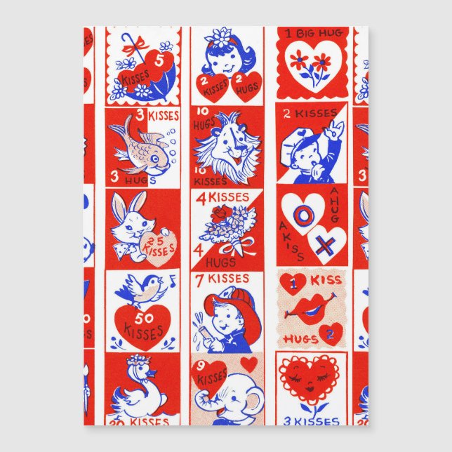 Carte Magnétique Valentine Retro Love Hugs Motif (Devant)
