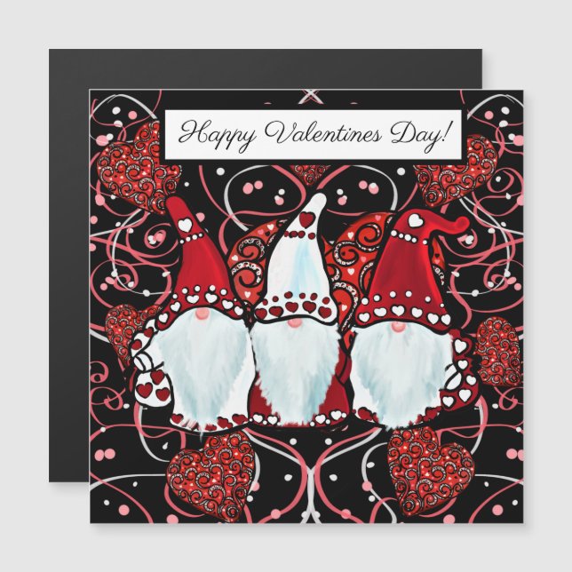 CARTE MAGNÉTIQUE VALENTINES GNOMES (Devant / Derrière)