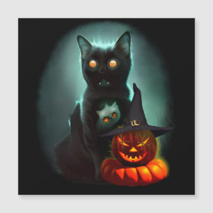 Carte Magnétique Vampire Chat et Assistant Citrouille Halloween Sur