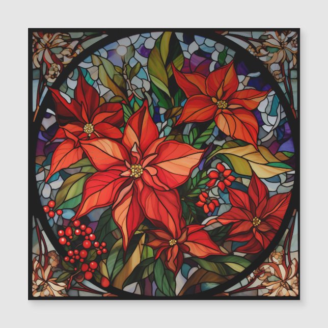 Carte Magnétique Verre coloré Style Poinsettias & Holly (Devant)