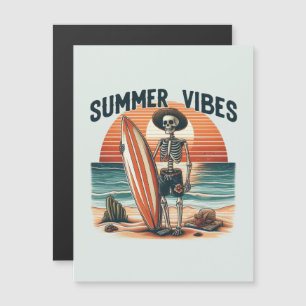 Carte Magnétique Vibes d'été Skeleton Surfer Sunset Beach Design