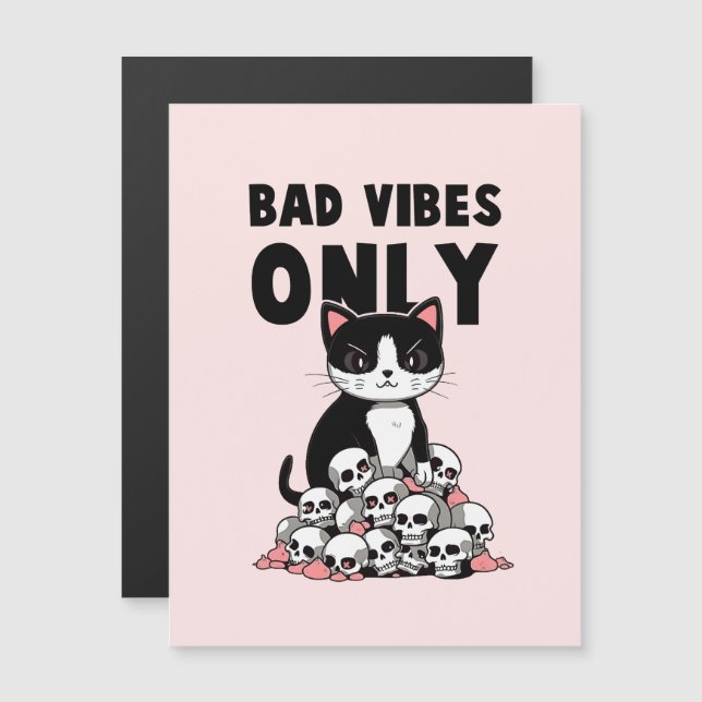 Carte Magnétique Vibes incorrectes uniquement - Chat et crânes (Devant / Derrière)